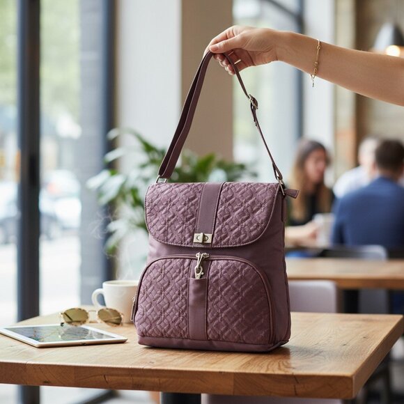 Travelon Quilted Anti-Theft Crossbody Bag | Zipper Locks + Cut-Proof Strap - Picture 2 of 15